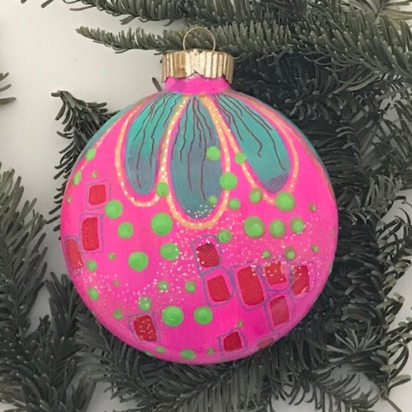 Modern Hand Painted Glass Ornament - Picture 2 of 2